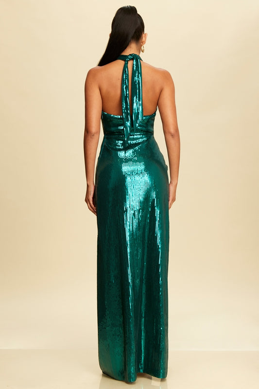 Luminous Sequin Halter Maxi Dress