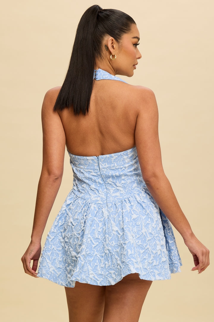 Opulent Jacquard Halter Mini Dress