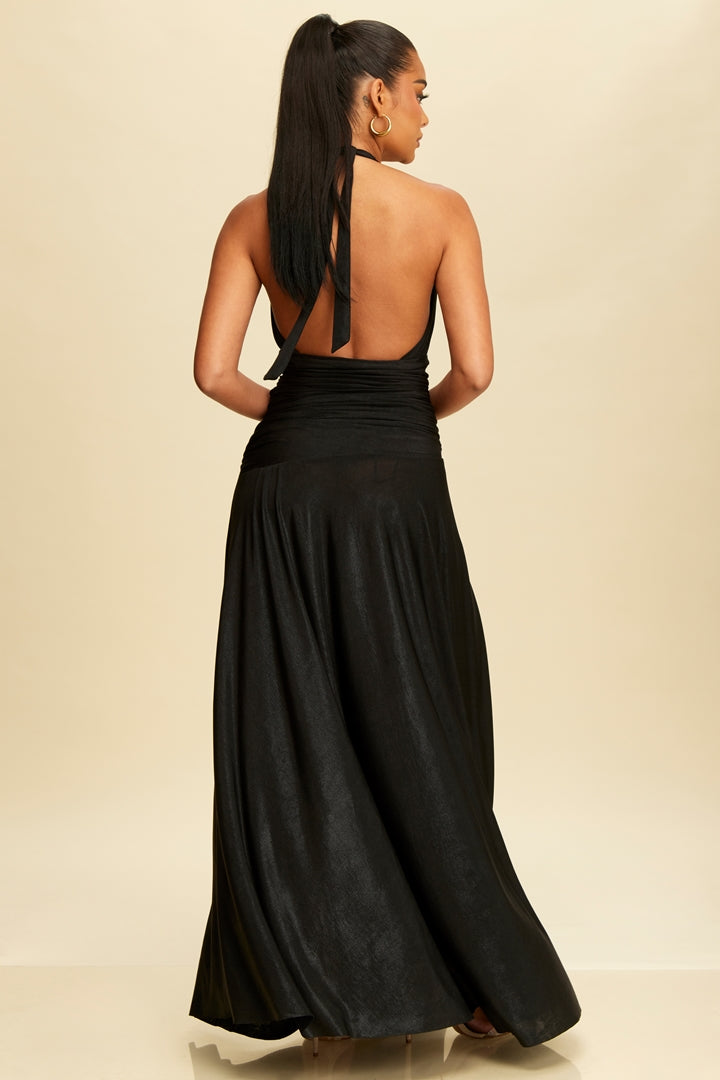 Luxe Halter Maxi Dress with Delicate Cutouts