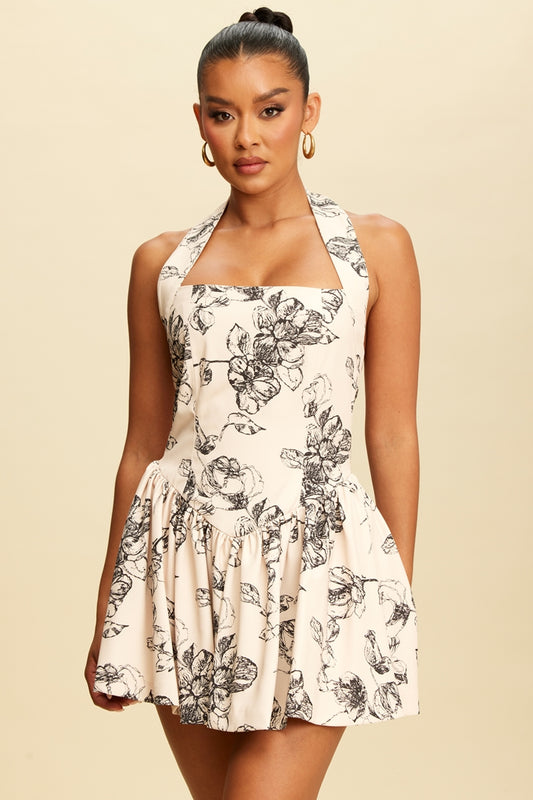 Retro Blossom Halter Dress