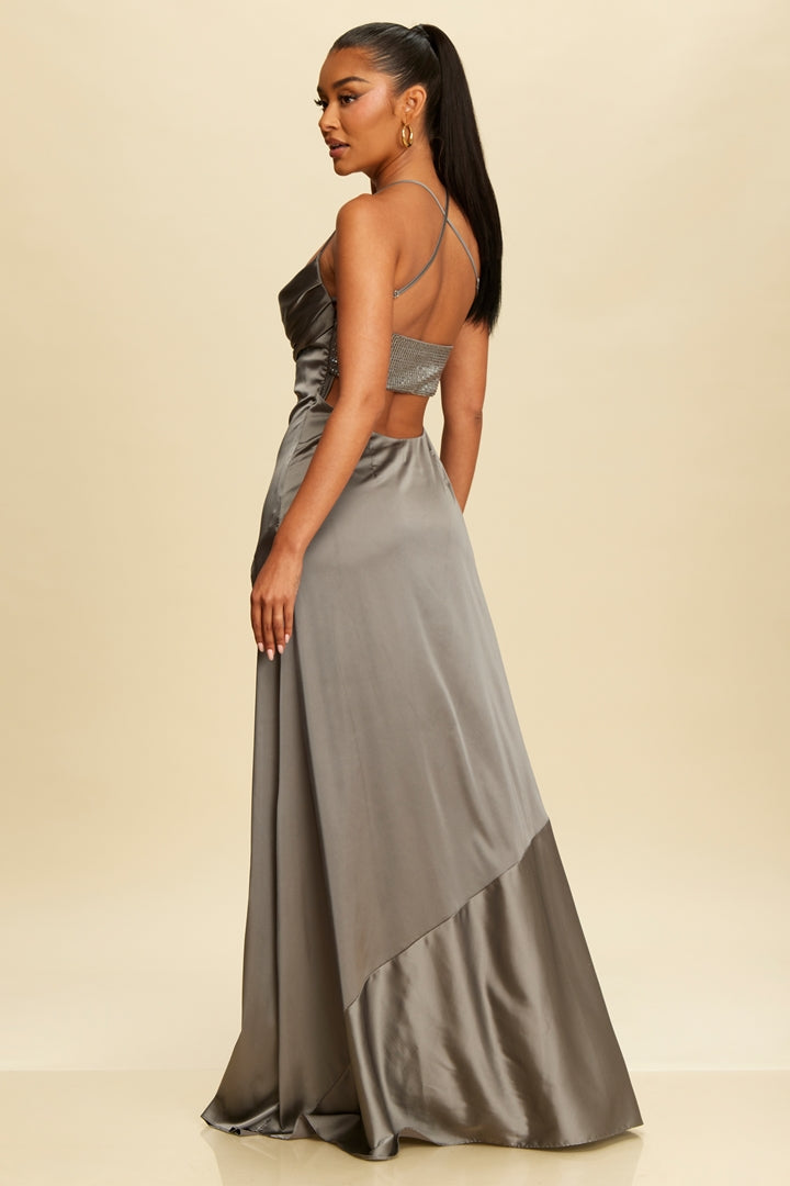 Studded Satin Spark Slip Gown