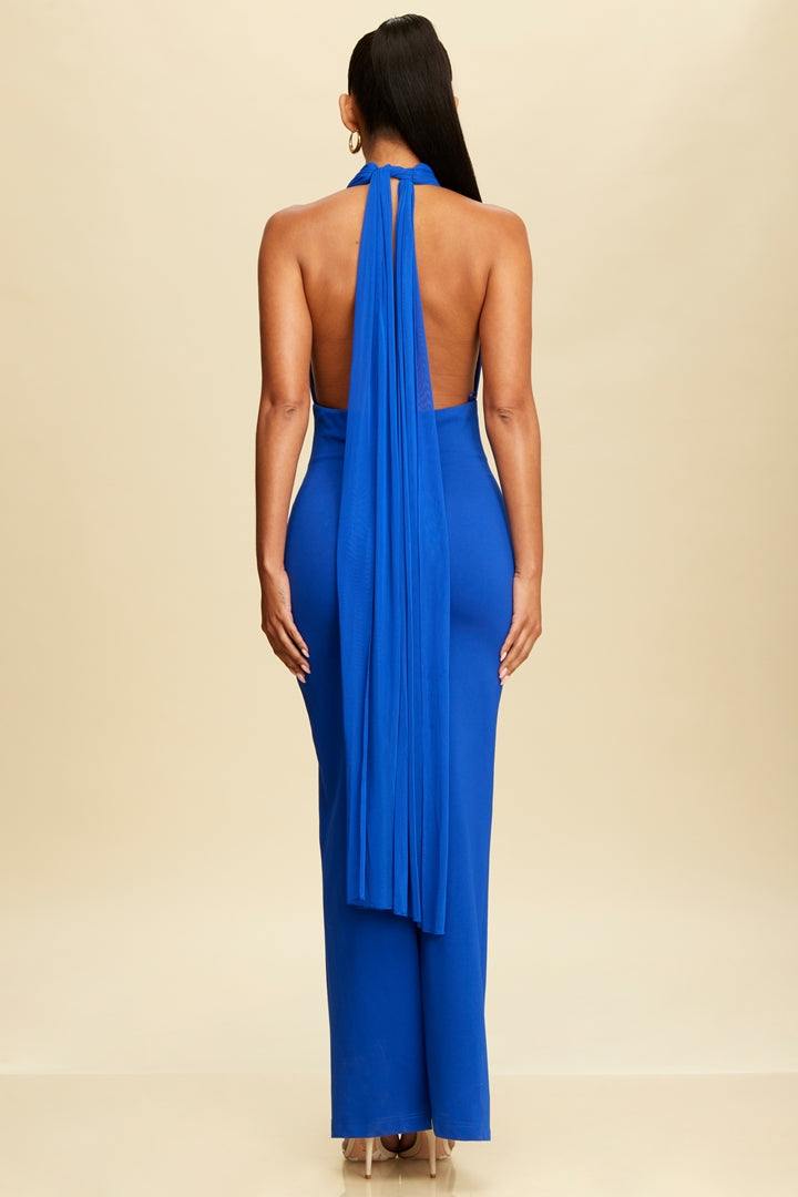 Scarf Tie Neck Elegance Slit Maxi Dress