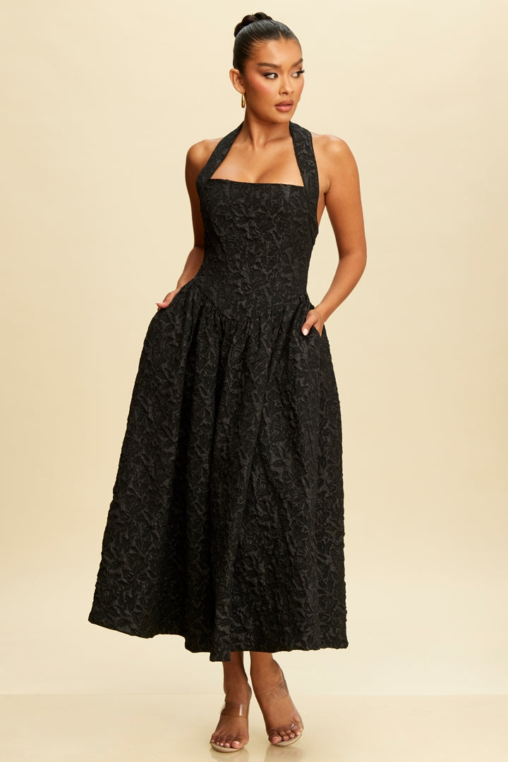 Majestic Puff Jacquard Midi Dress