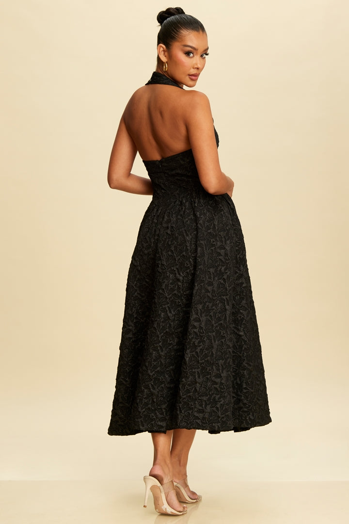 Majestic Puff Jacquard Midi Dress