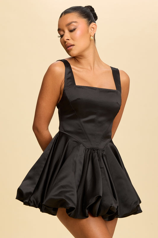 Silke Solid Satin Bubble Mini Dress