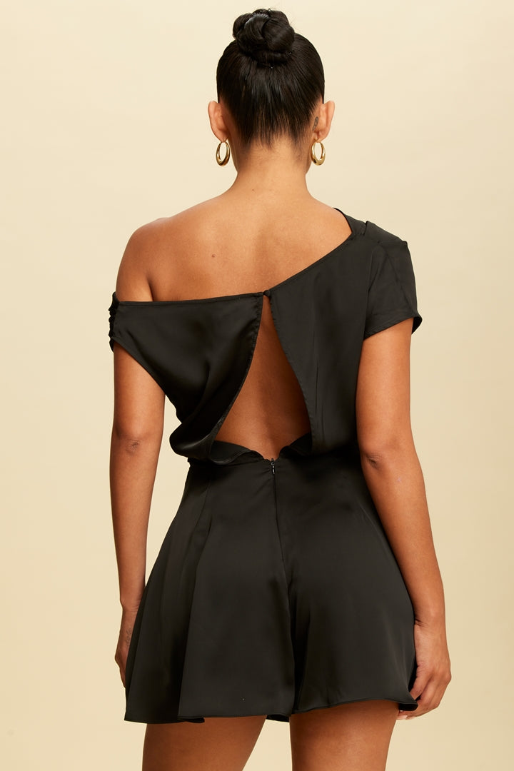 Smooth Flow Satin Drape Tie Romper