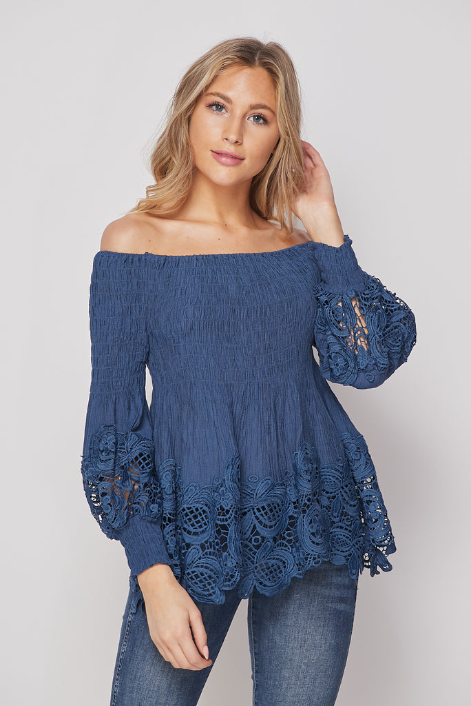 Boho Off Shoulder Top in Slate-TOP