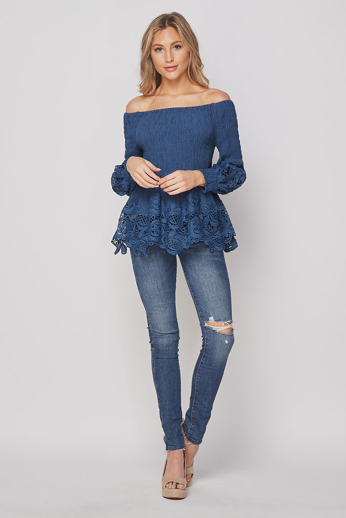 Boho Off Shoulder Top in Slate-TOP